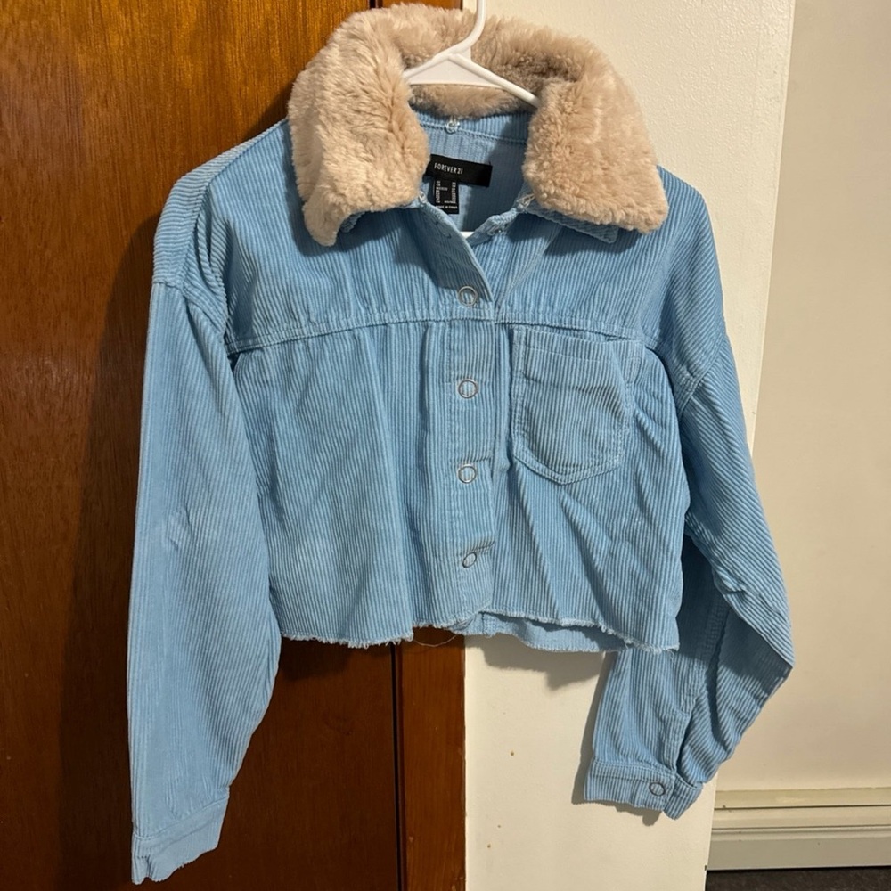 Blue Cropped Corduroy Jacket